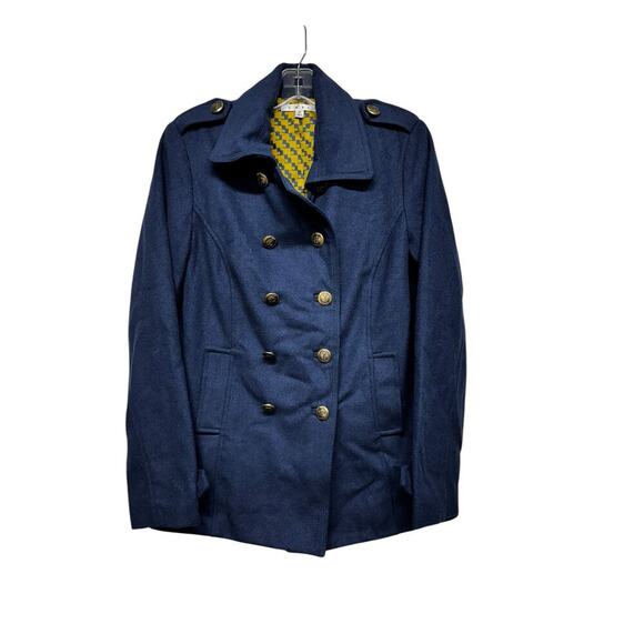 CAbi Coat Size M Navy Blue Wool Blend Peacoat Gold Anchor Buttons - Picture 12 of 16